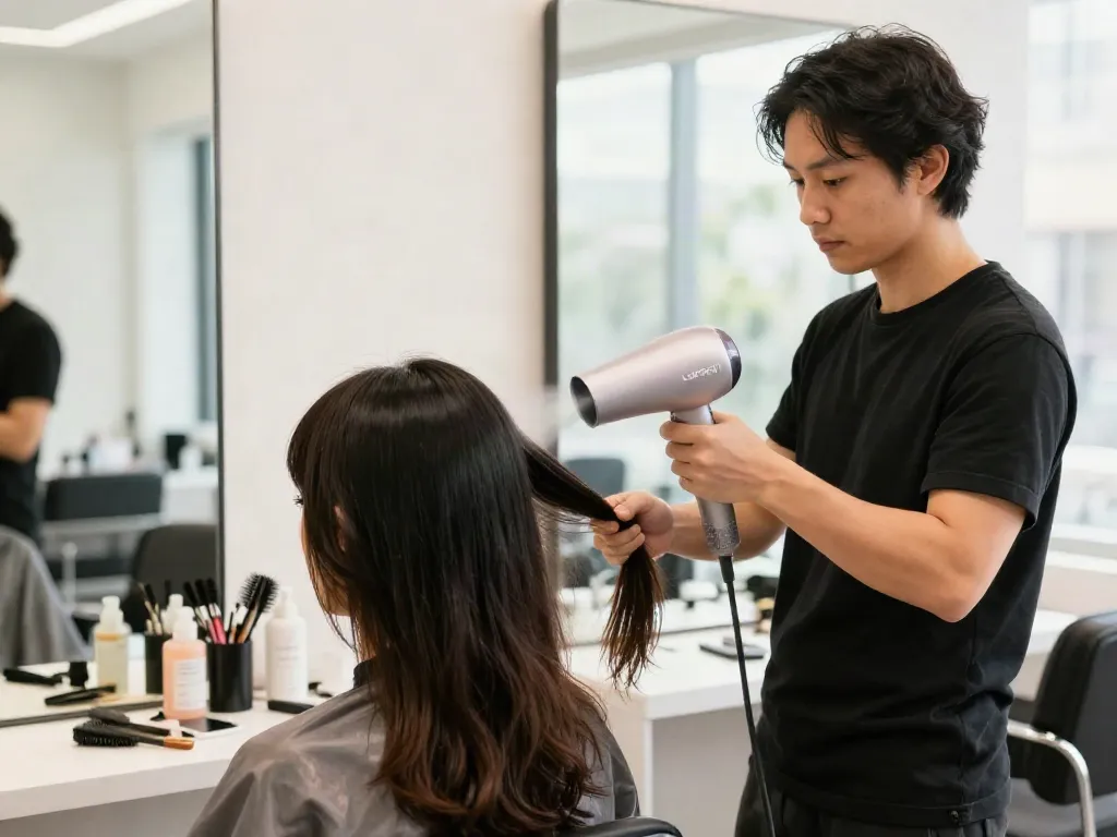 Laifen Air Pro Haartrockner in einem modernen Salon, während ein Friseur im Einsatz ist.
